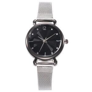 Timeless Style: Silvertone & Black Everyday Mesh Watch